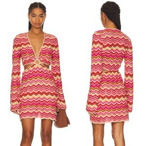 Show Me Your MuMu Dress XXL Pink Brown Horizon Stripe Knit Carlo Cut Out NWT